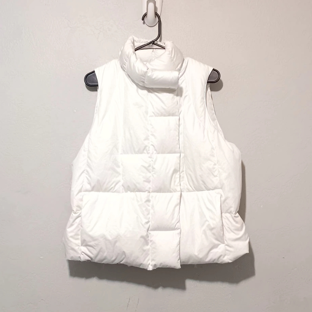 Liz Claiborne Women Puff Jacket Double‎ Breasted Vest Duck Down Ivory SzL